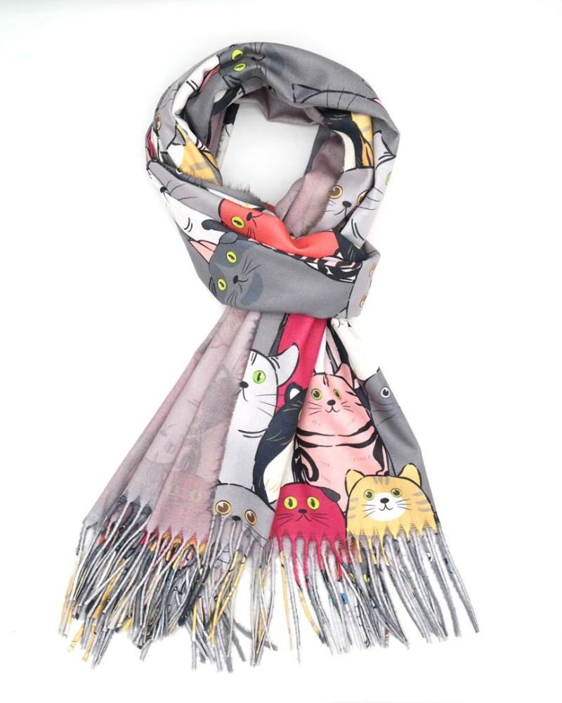 Grey Puzzled Cats Scarf