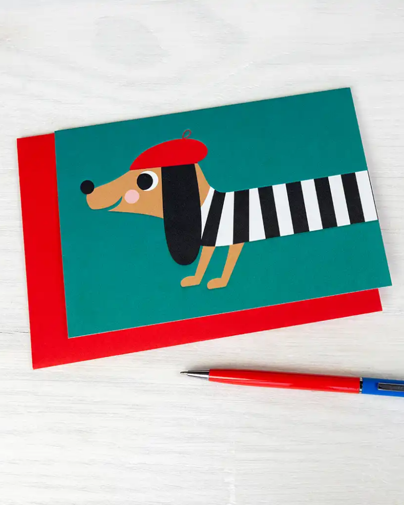 Sausage Dog Beret Greeting Card