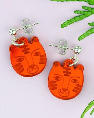 Orange Tiger Stud Earrings