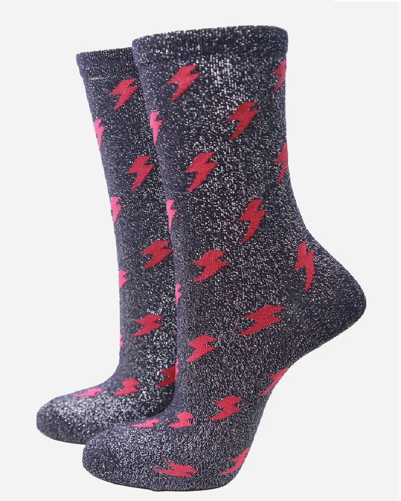 Glitter Lightning Bolt | Ladies Lurex Socks