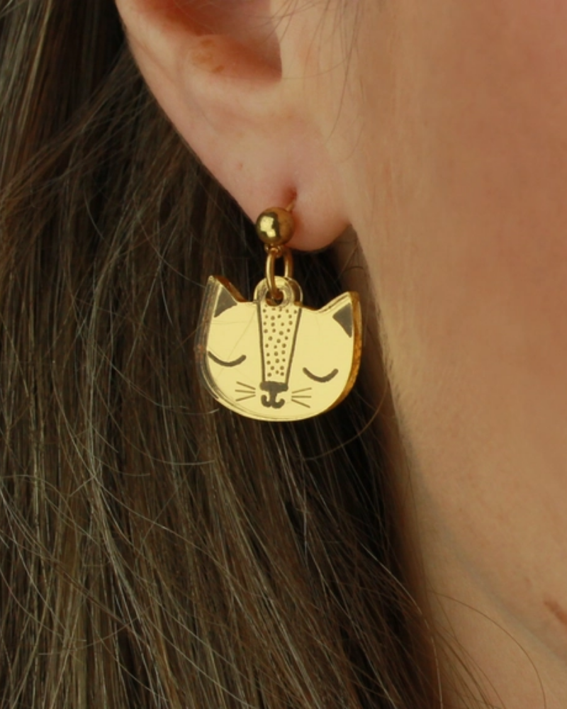 Cat Stud Earrings Gold & Silver