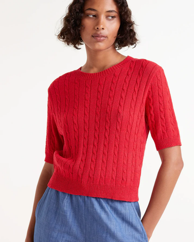 Red Cable Knit Short Sleeve Jumper