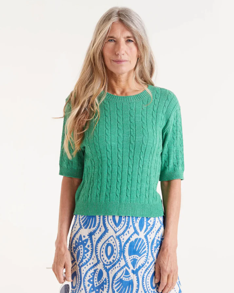 Green Cable Knit Short Sleeve Jumper