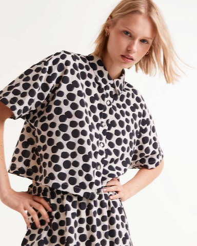 Monochrome Polka Dot Short Sleeved Shirt