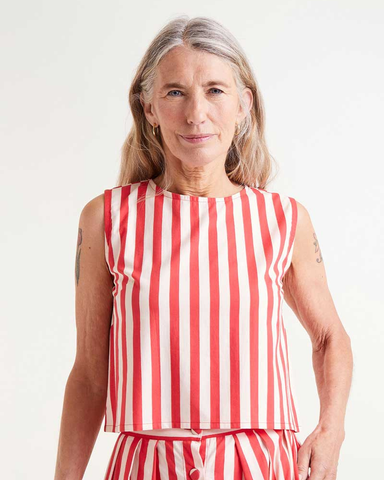 Cheesecake Red Stripe Sleeveless Top