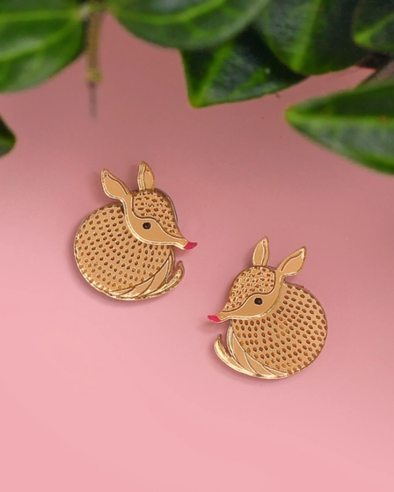 Armadillo Gold Stud Earrings