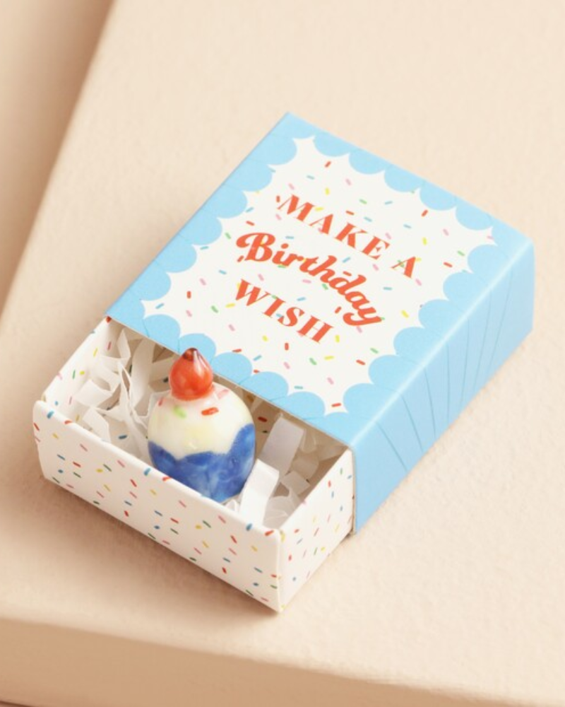 Make a Birthday Wish Cake Tiny Ceramic Matchbox Token