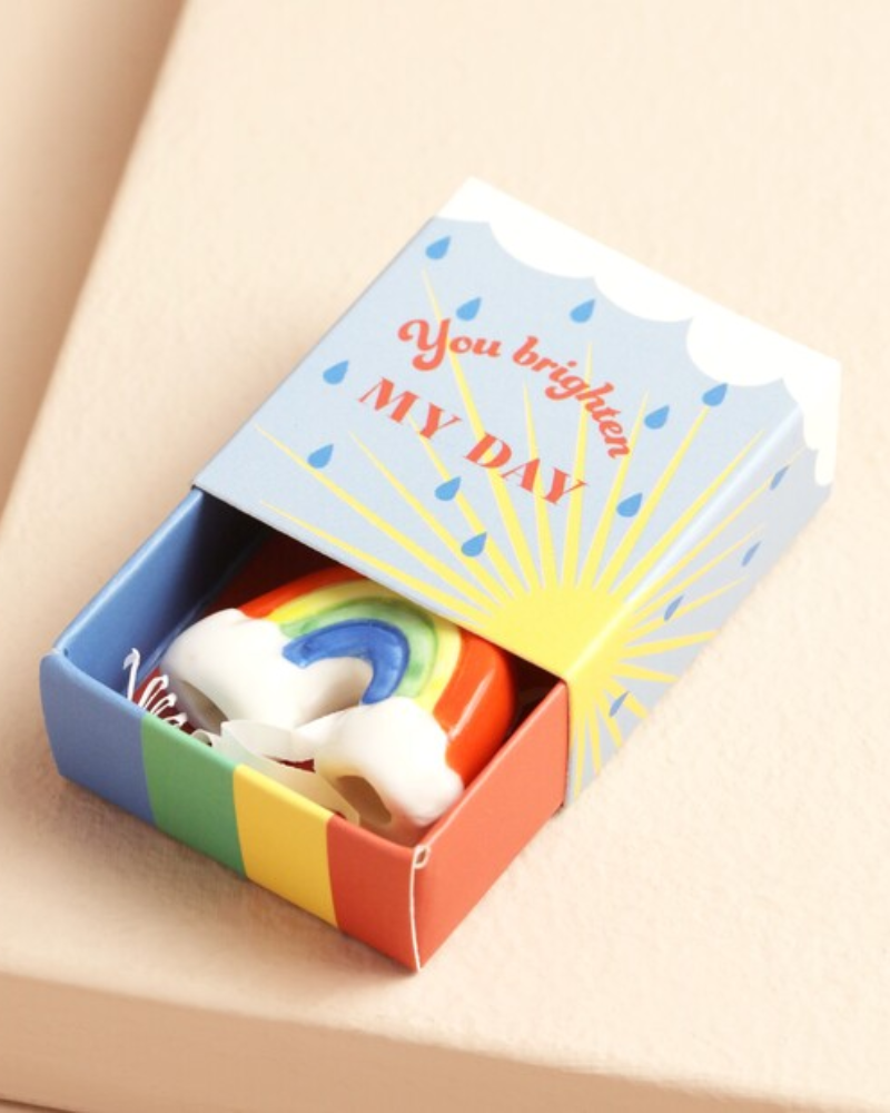 You Brighten My Day Rainbow Tiny Ceramic Matchbox Token