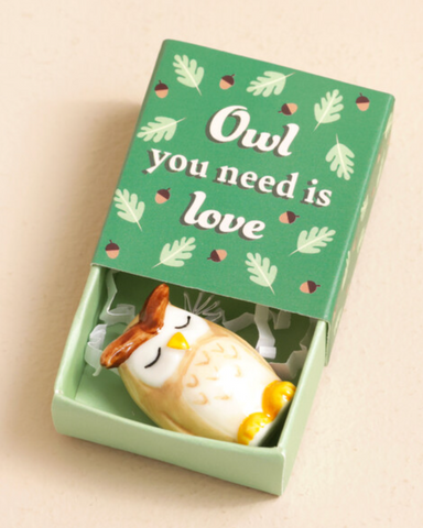 Owl You Need is Love Tiny Ceramic Matchbox Token