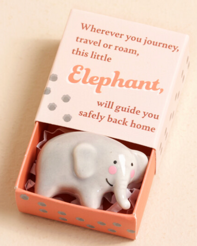 Elephant Travels Tiny Ceramic Matchbox Token