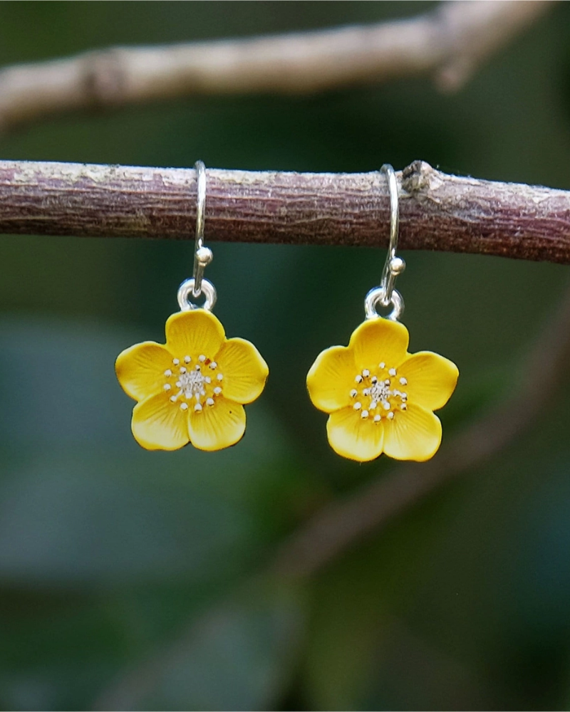 Buttercup Yellow Flower Drop Earrings