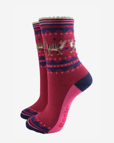 Berry Cat Duo | Ladies Bamboo Socks