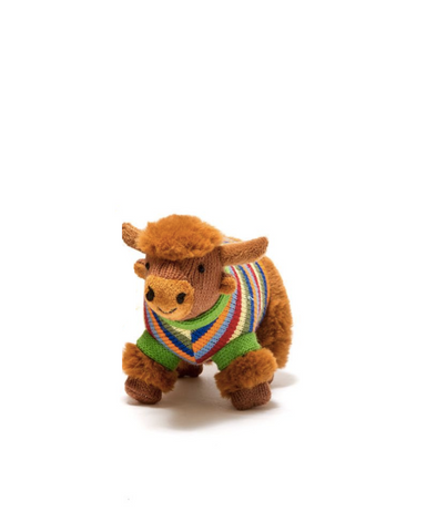 Highland Cow In Rainbow Striped Jumper Baby Rattle
