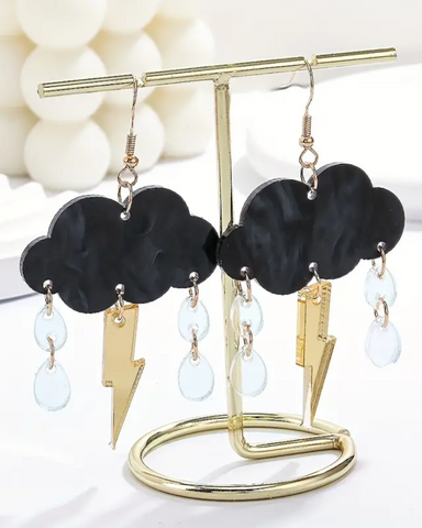 Black Thunder Cloud Acrylic Drop Earrings