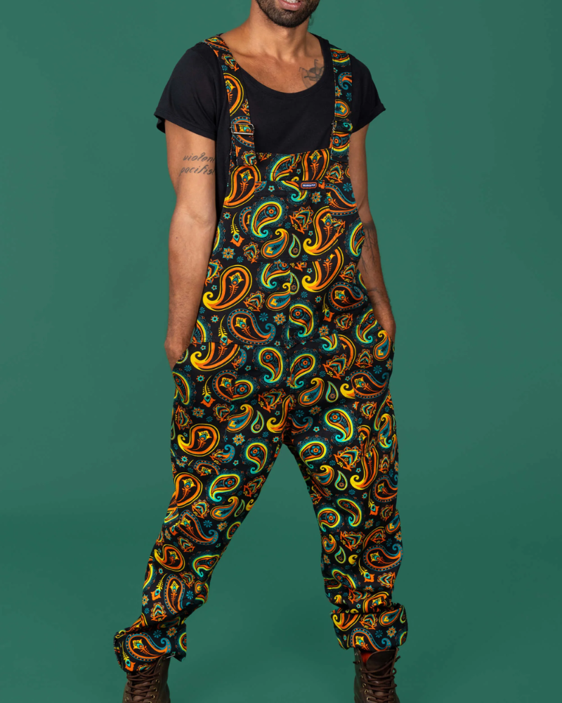 Bright Black Paisley Dungarees by Run & Fly