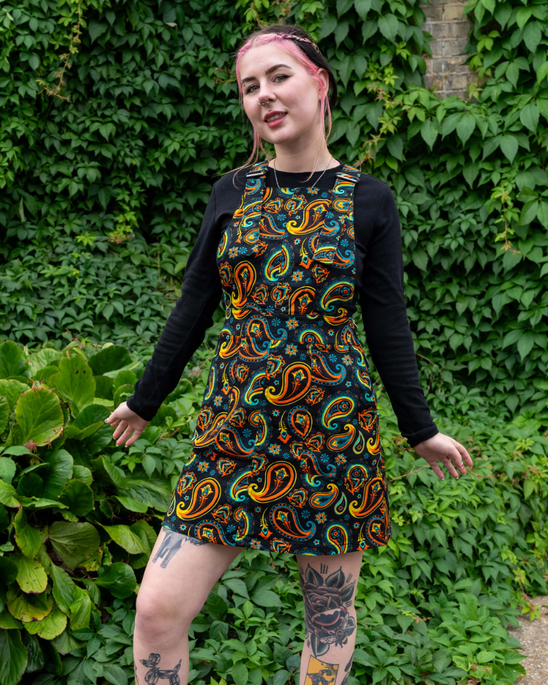 Bright Black Paisley Pinafore by Run & Fly