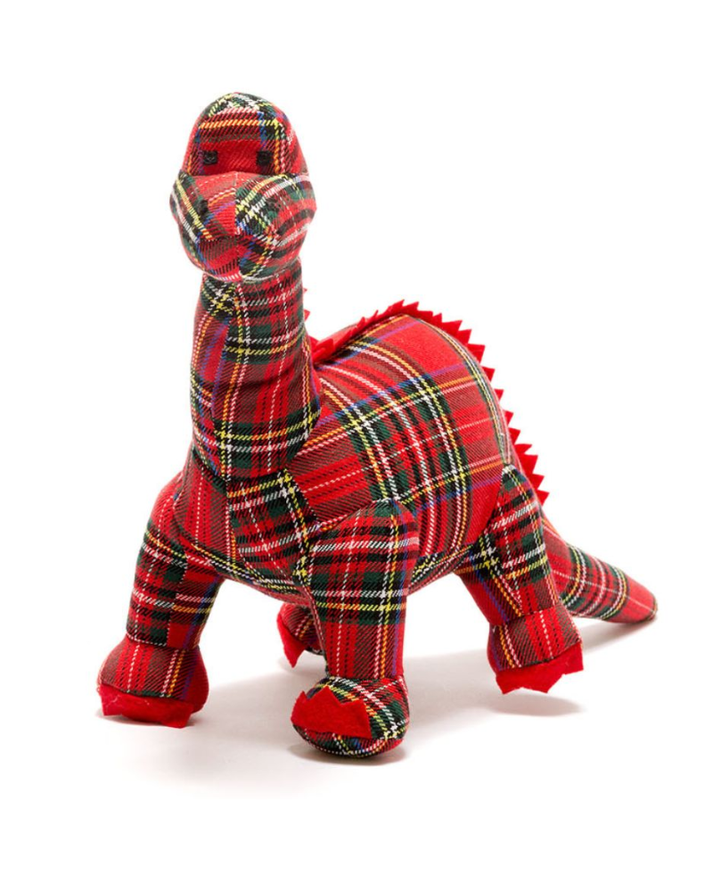 Red Tartan Diplodocus Dinosaur Knitted Toy