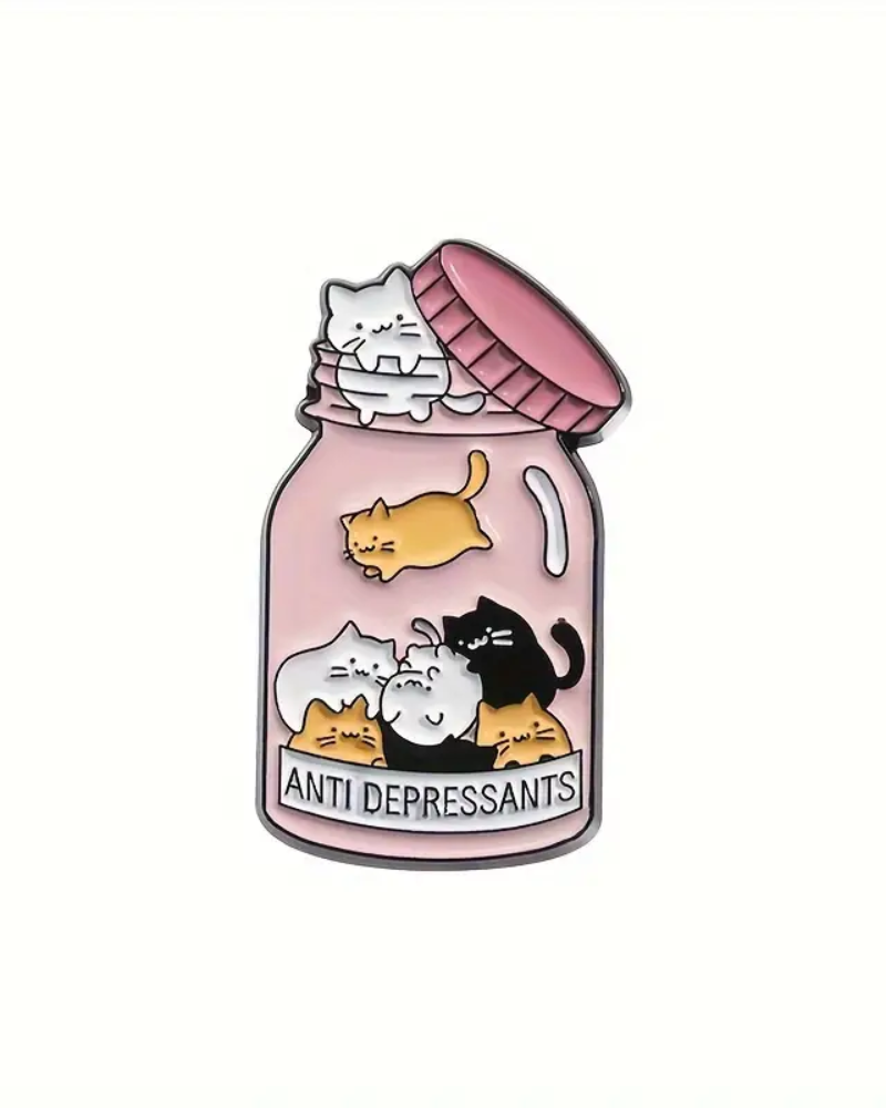 Jar of Cat Pills Pin Badge Brooch