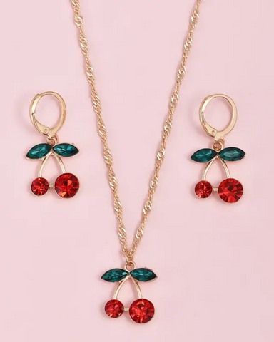 Crystal Cherry Huggie Earrings