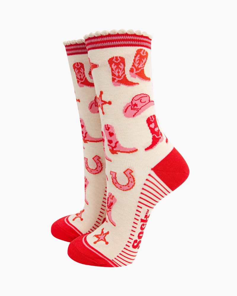 Pink Cowgirl Boots Ladies Socks