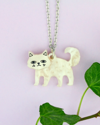 Mini Cat Charm Necklace Black & Cream