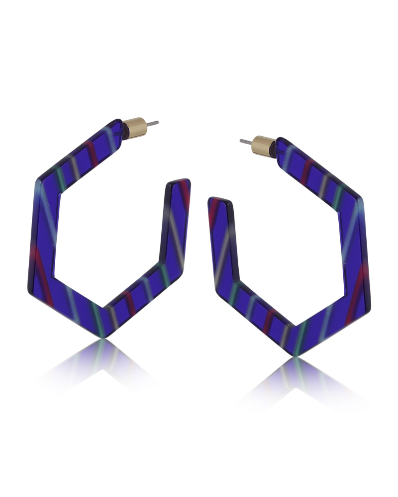 Carine Stripe Resin Hexagon Hoop Earrings