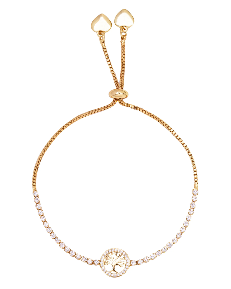 Keira Crystal Tree of Life Drawstring Bracelet in Gold