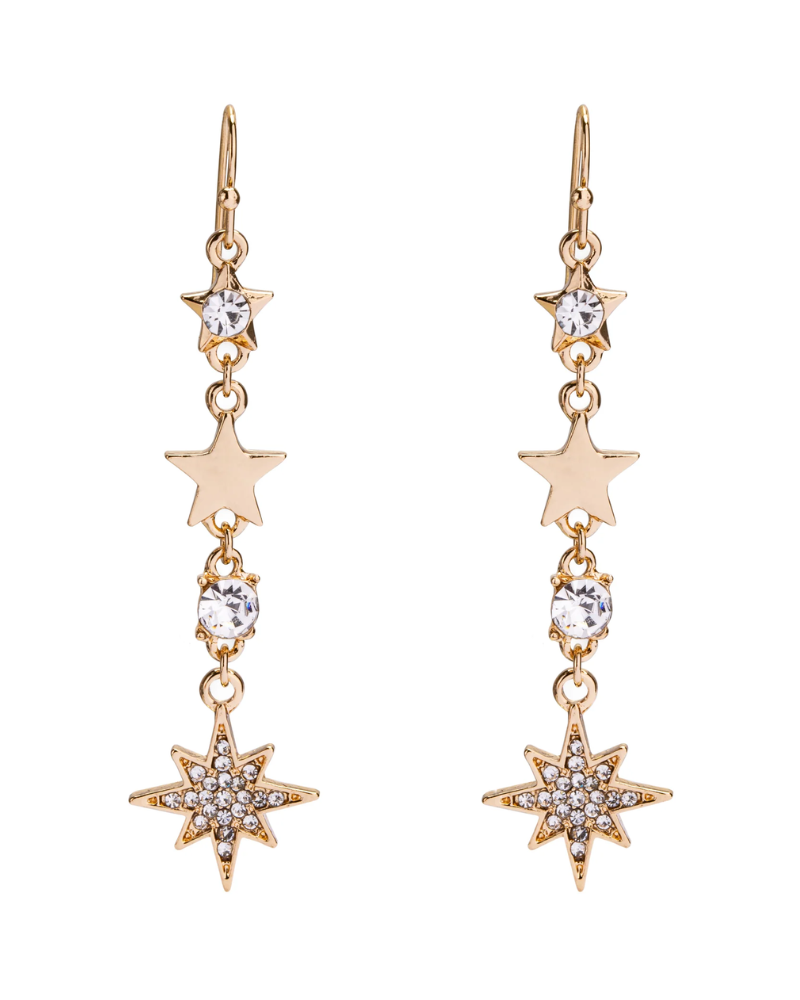 Kylie Crystal Star Drop Hook Earrings Gold