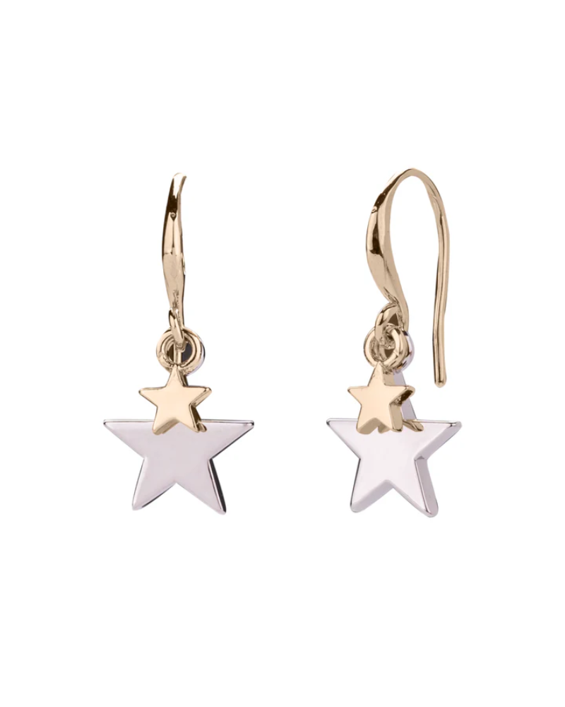 Keira Double Star Hook Earrings in Gold & Silver Tones