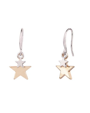 Keira Double Star Hook Earrings in Gold & Silver Tones