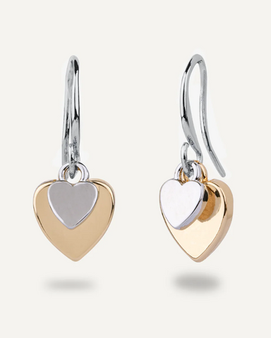 Keira Double Heart Hook Earrings in Gold & Silver Tones