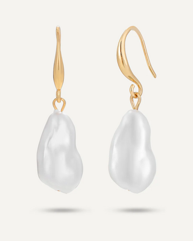 Audrey Faux Pearl Drop Hook Earrings Gold