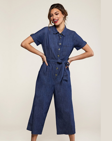 Denim Military Culotte Jumpsuit by Yumi