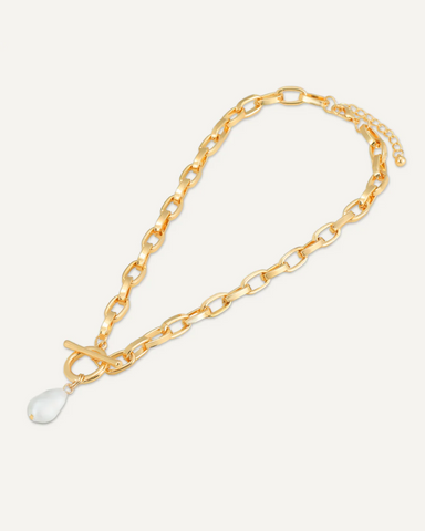 Audrey Faux Pearl T-Bar Necklace Gold