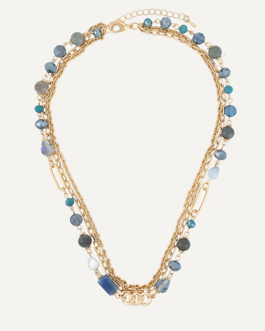 Venus Layered Blue Semi-Precious Stone & Crystal Necklace in Blue