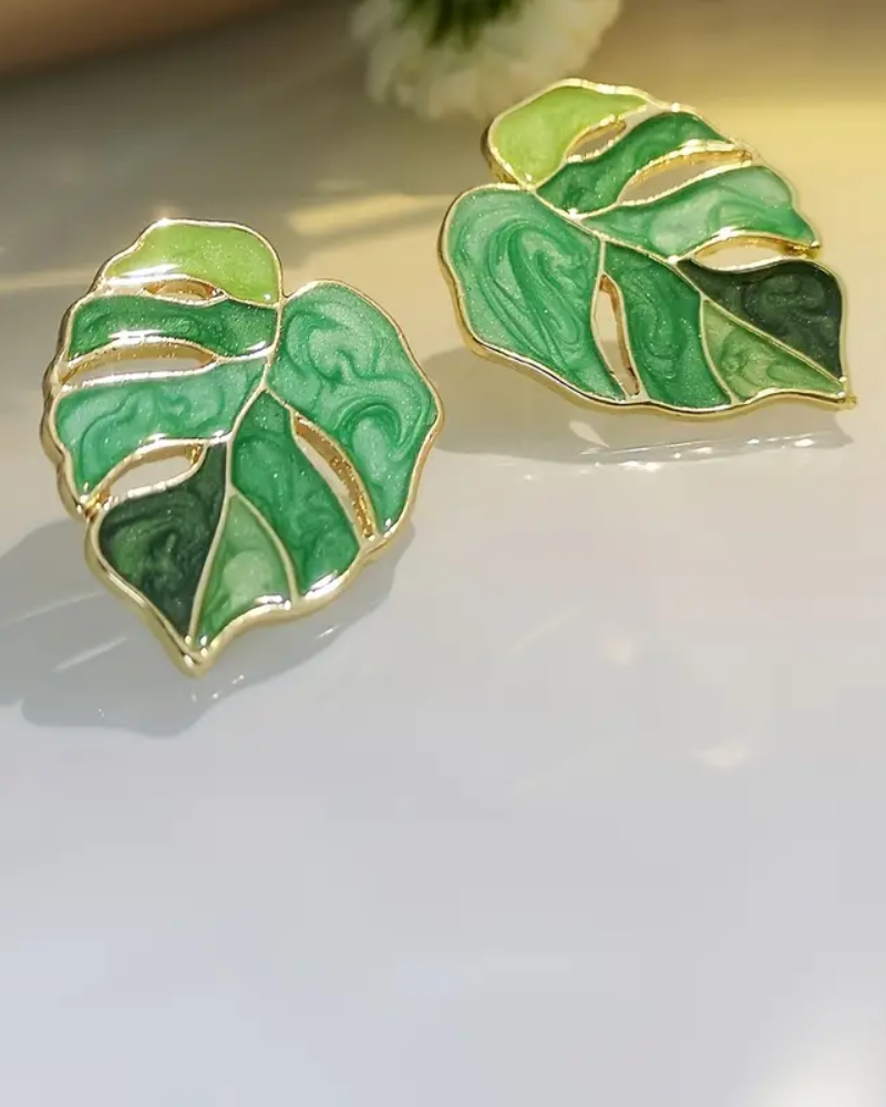 Monstera Leaf Enamel Earrings