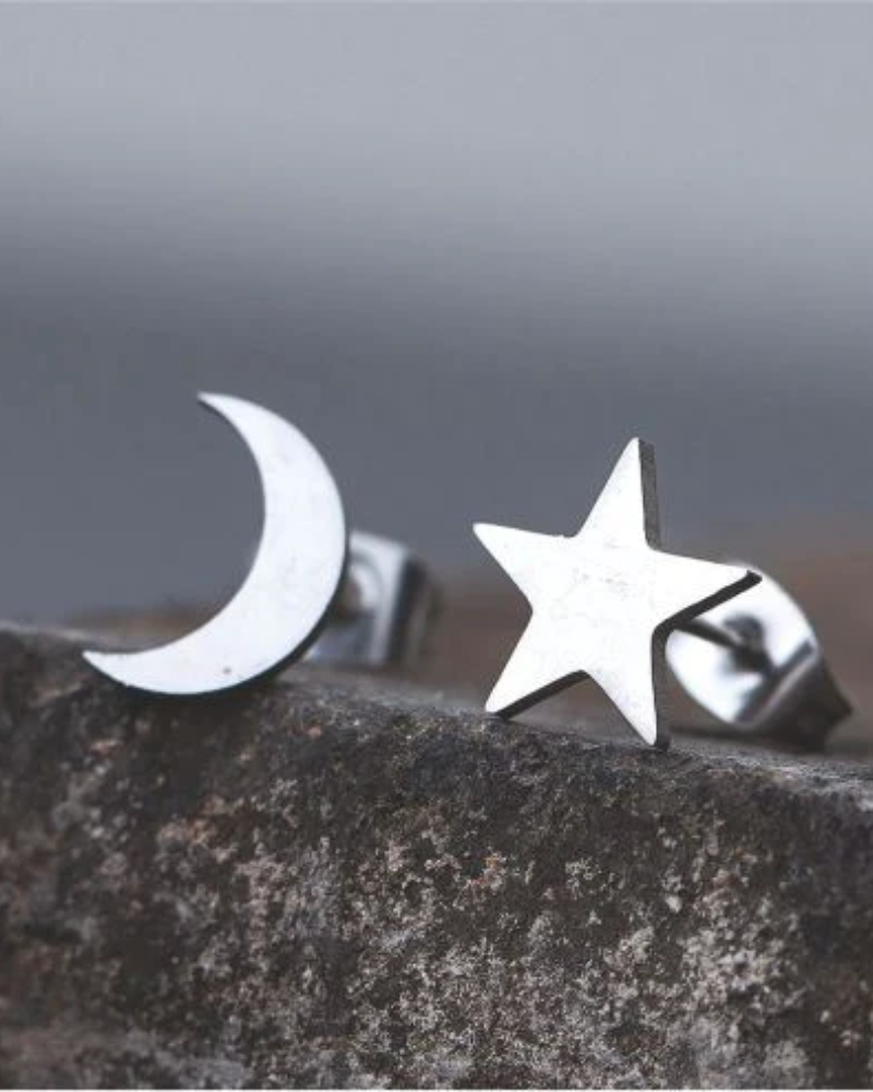 Moon Star Mismatched Stud Earrings in Gold & Silver