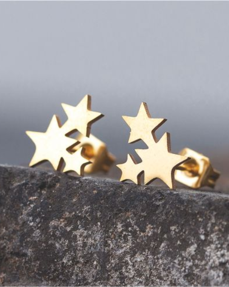 Triple Star Stud Earrings in Gold