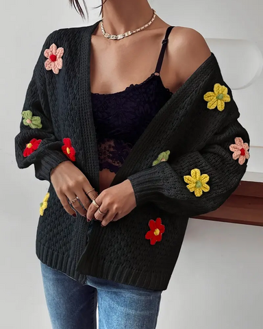 Black Floral Texture Cardigan