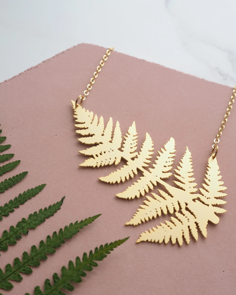 Gold Fern Leaf Statement Necklace