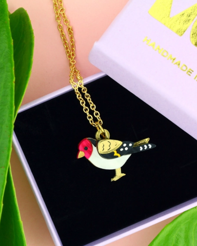 Mini Goldfinch Bird Charm Necklace