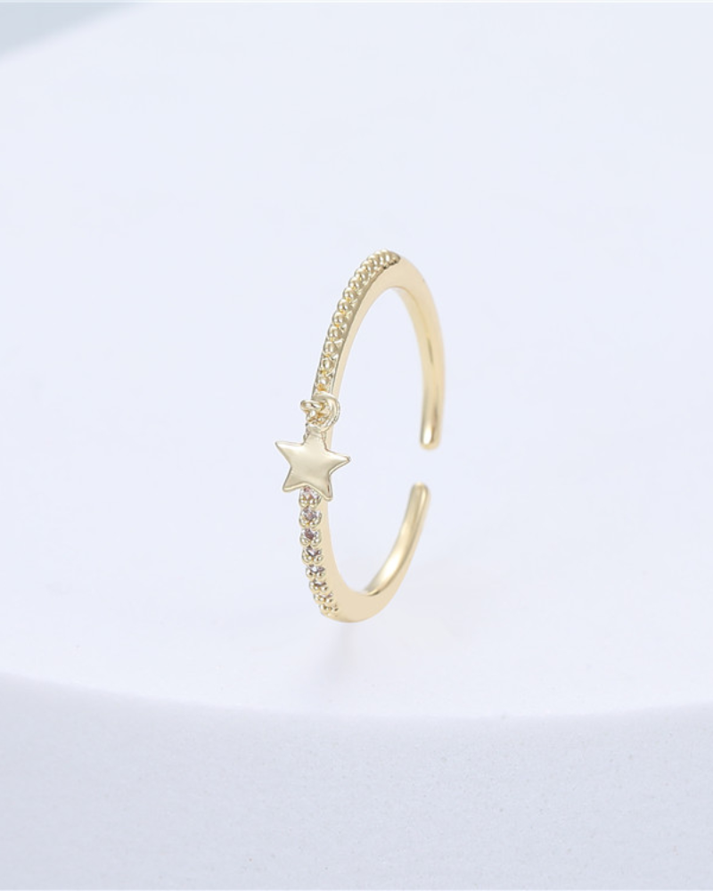 Gold Tiny Star Charm Diamante Adjustable Ring