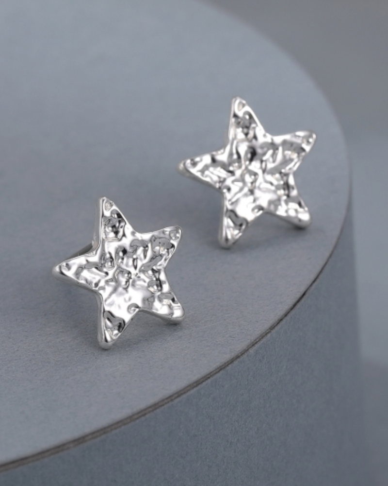 Hammered Star Silver Stud Earrings