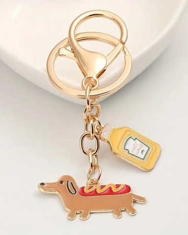 Dachshund Hot Dog and Mustard Keyring