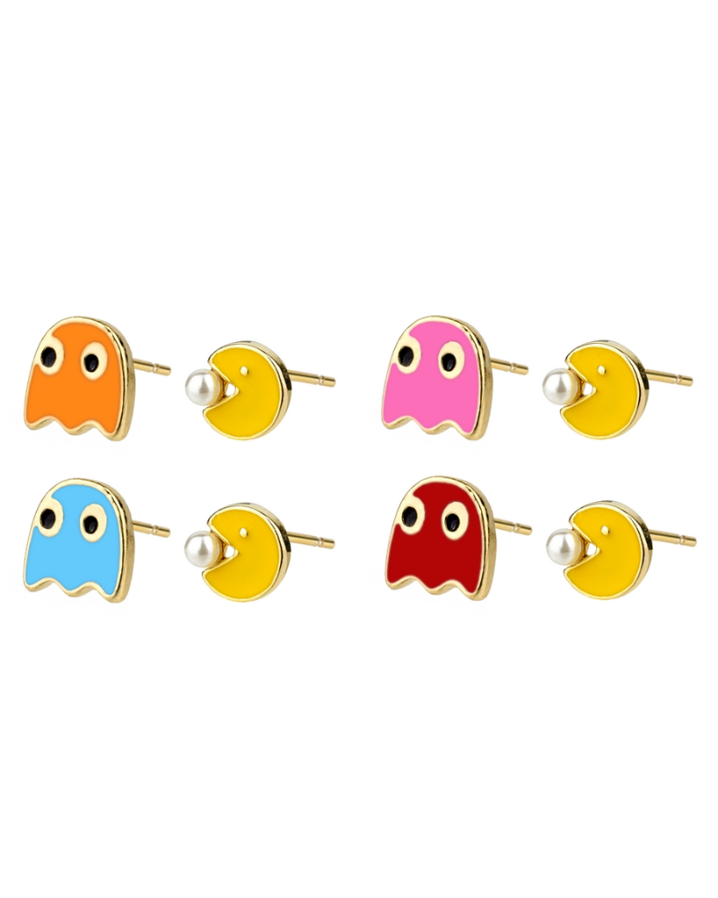 Colourful Pacman Ghost Stud Earrings