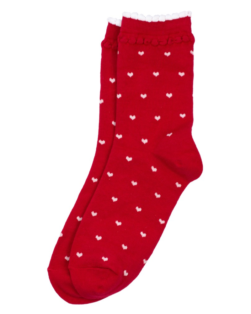 Red Picot Heart Ladies Socks