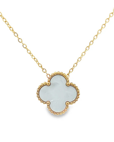 White Four Leaf Clover Pendant Necklace 18K Gold Plated