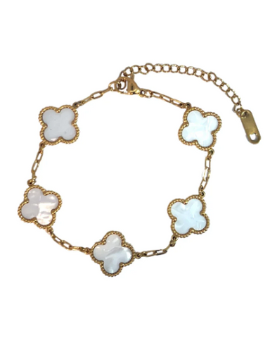 White Four Leaf Clover Bracelet 18K Gold Plated