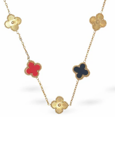 Multi Four Leaf Clover Necklace 18K Gold Plated