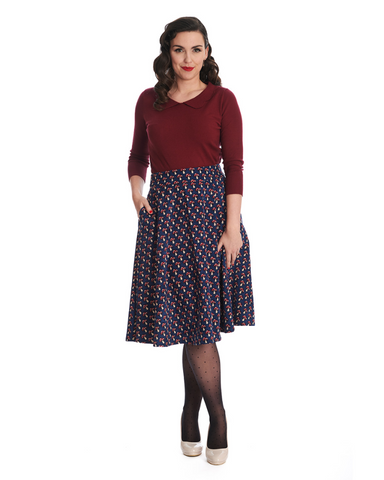 Mushroom Adventures Swing Skirt In Navy By Banned Apparel